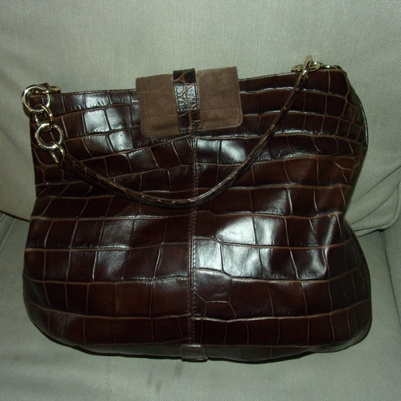 Furla Suede and Leather Embossed Shoulder Handbag - Picture 3 of 8